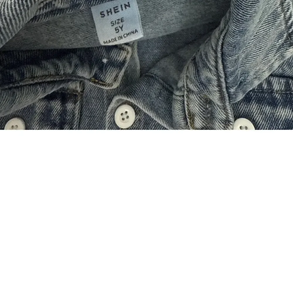 Shein Blue Denim Button Down Short Sleeve Shirt Size Youth 5